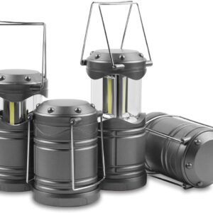 LED Camping Lantern, 4 Pack Battery Powered Flashlight for Power Outages, Portable Collapsible Hanging Light Essential for Home, Outdoor, Emergency Lamp Survival Kit Gear for Hurricane, Gray