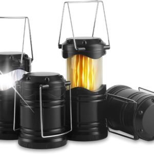 4 Pack LED Camping Lanterns, Collapsible Flameless Candles Tea Lights, Portable Battery Powered Camping Lights Emergency Supplies Kit, Black
