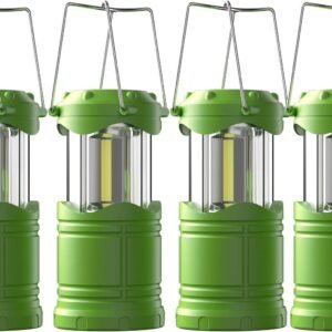 LED Camping Lantern, 4 Pack Battery Powered Flashlight for Power Outages, Portable Collapsible Hanging Light Essential for Home, Outdoor, Emergency Lamp Survival Kit Gear for Hurricane, Green
