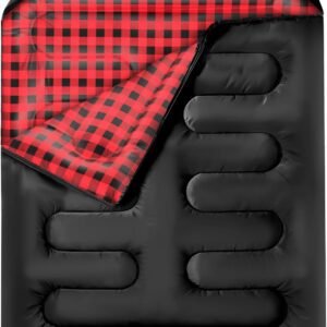 Double Sleeping Bags for Adults, Queen Size 2 Person All Season for Warm & Cold Weather | Fits Kids 10-12 (Girls & Boys) - Lightweight & Waterproof Camping Essentials for Hiking, Backpacking