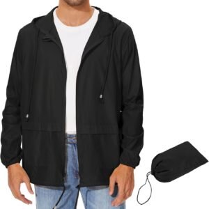 Packable Mens Rain Jacket Lightweight Raincoat Waterproof with Hood Outdoor Windbreaker Jacket Travel Rain Jackets