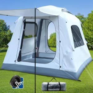Easy Set up Quick Inflatable Camping Tent with Automatic Pump, 3-4 Person Camping Outdoor Air Blow Up Tents Rainfly & Windproof Portable